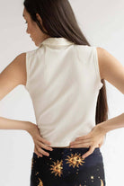 White Ribbed Sleeveless Polo