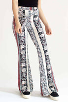 Khaki & Pink 70s Print Tie Waist Bell Bottoms
