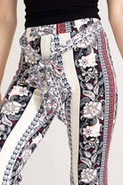 Khaki & Pink 70s Print Tie Waist Bell Bottoms