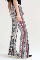 Khaki & Pink 70s Print Tie Waist Bell Bottoms