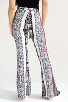 Khaki & Pink 70s Print Tie Waist Bell Bottoms