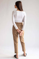 Khaki Belted Paper Bag Waist Corduroy Pants