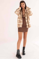 Khaki Plaid Sherpa Shacket