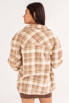 Khaki Plaid Sherpa Shacket