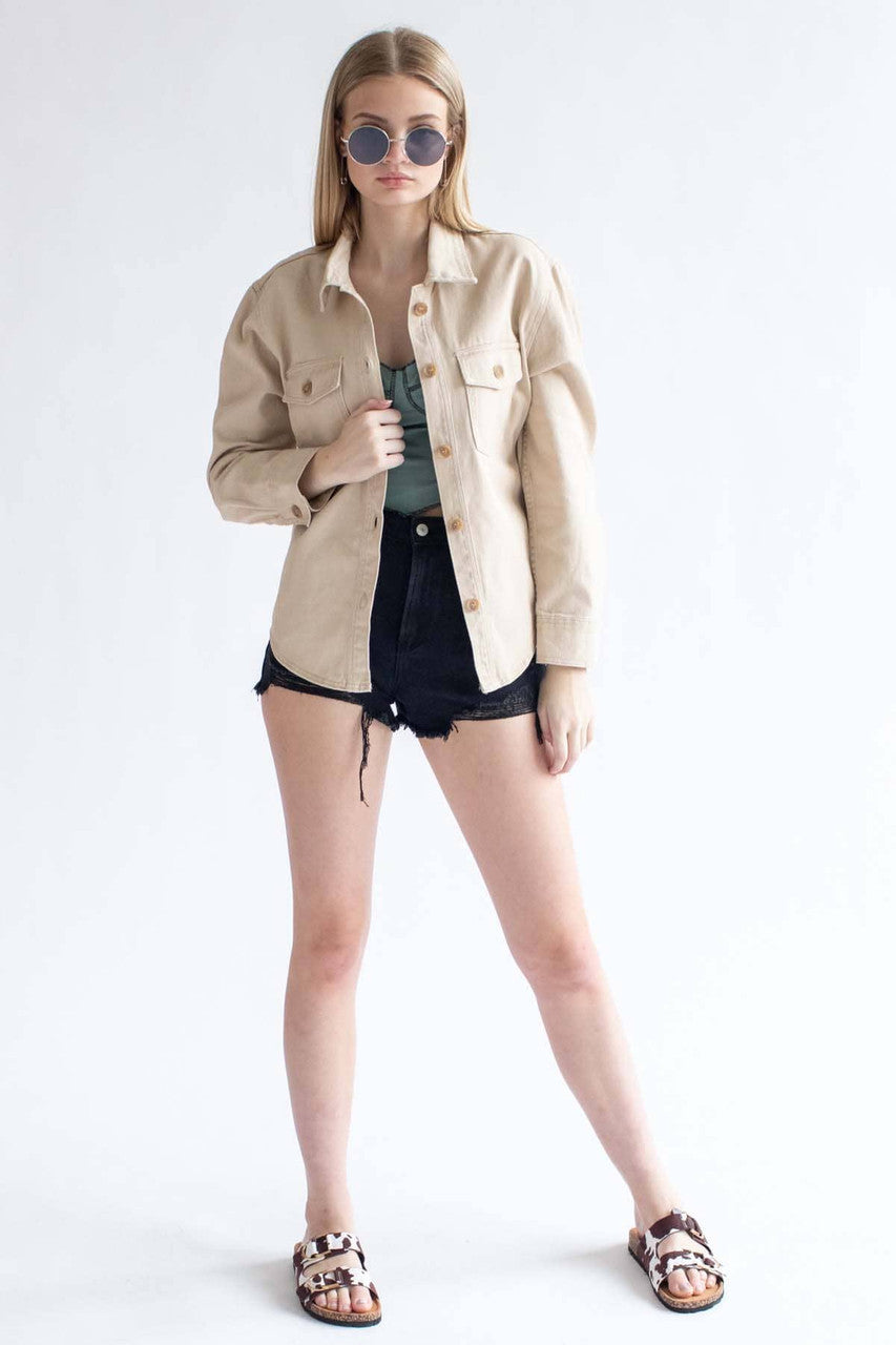 Khaki Washed Denim Shacket