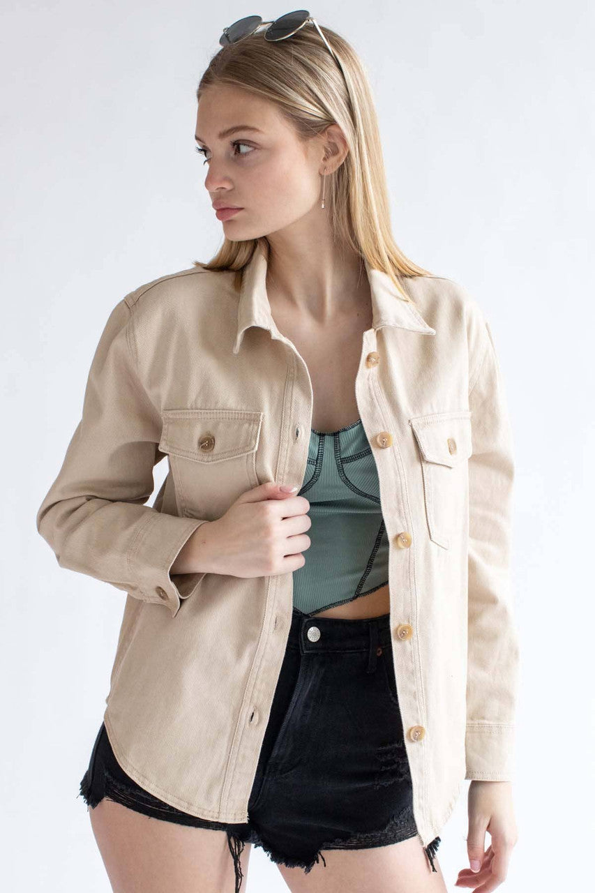 Khaki Washed Denim Shacket