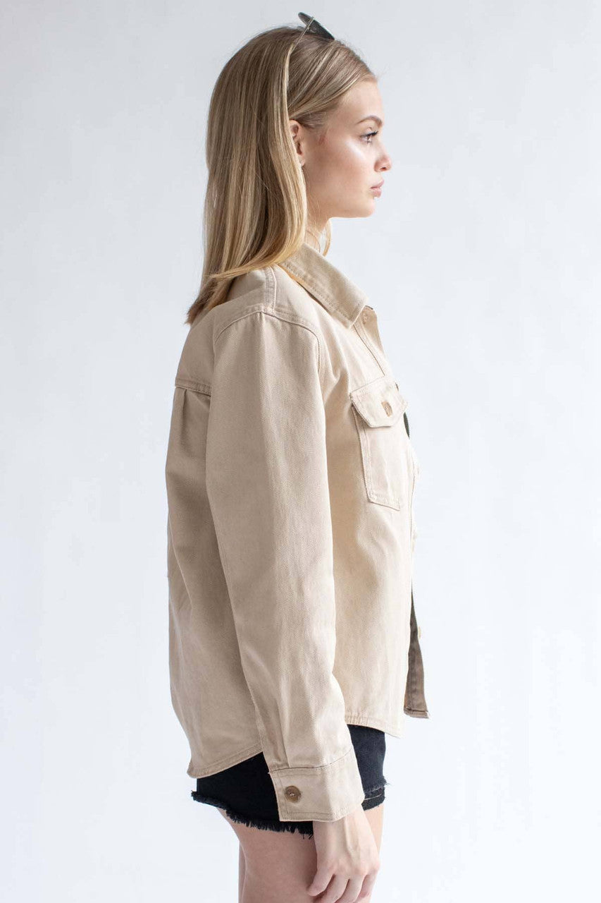 Khaki Washed Denim Shacket