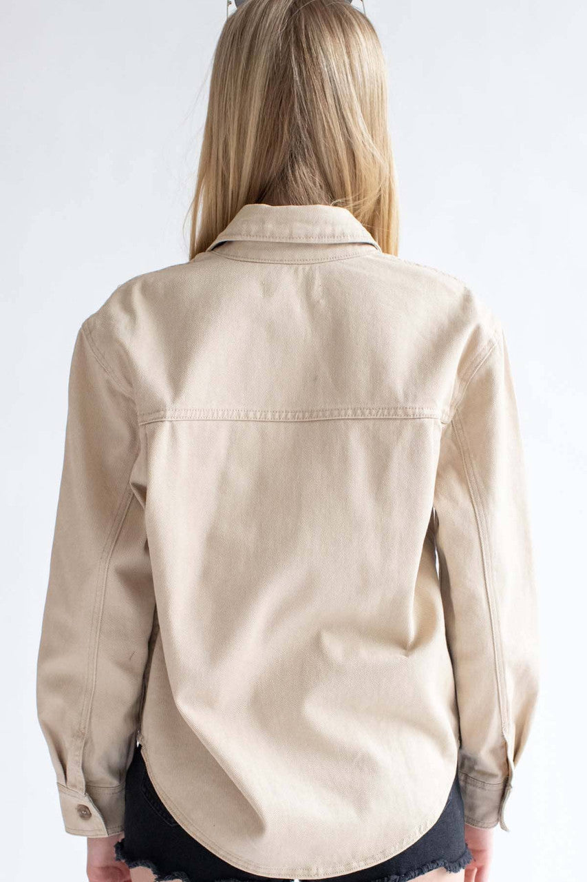Khaki Washed Denim Shacket
