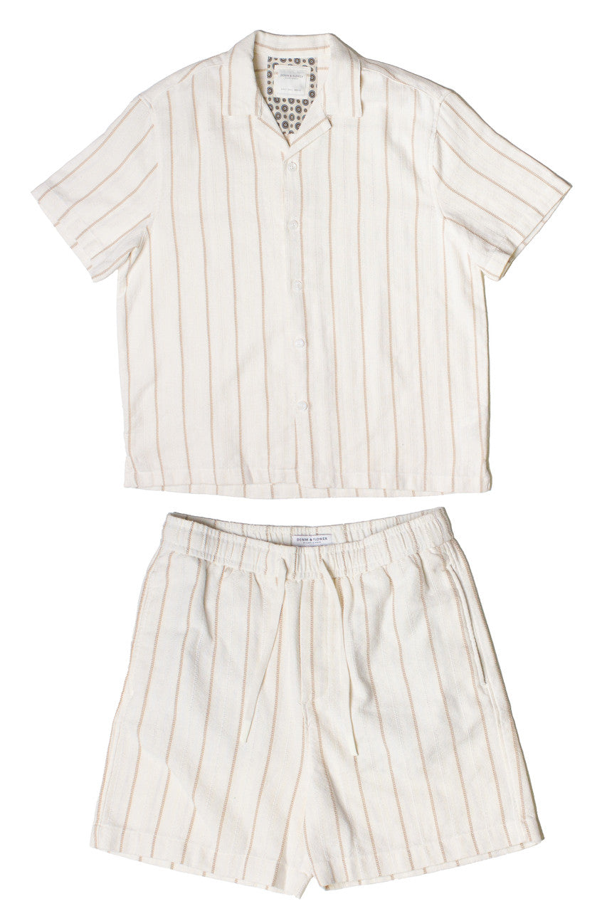 Khaki & White Striped Textured Button Up Shirt