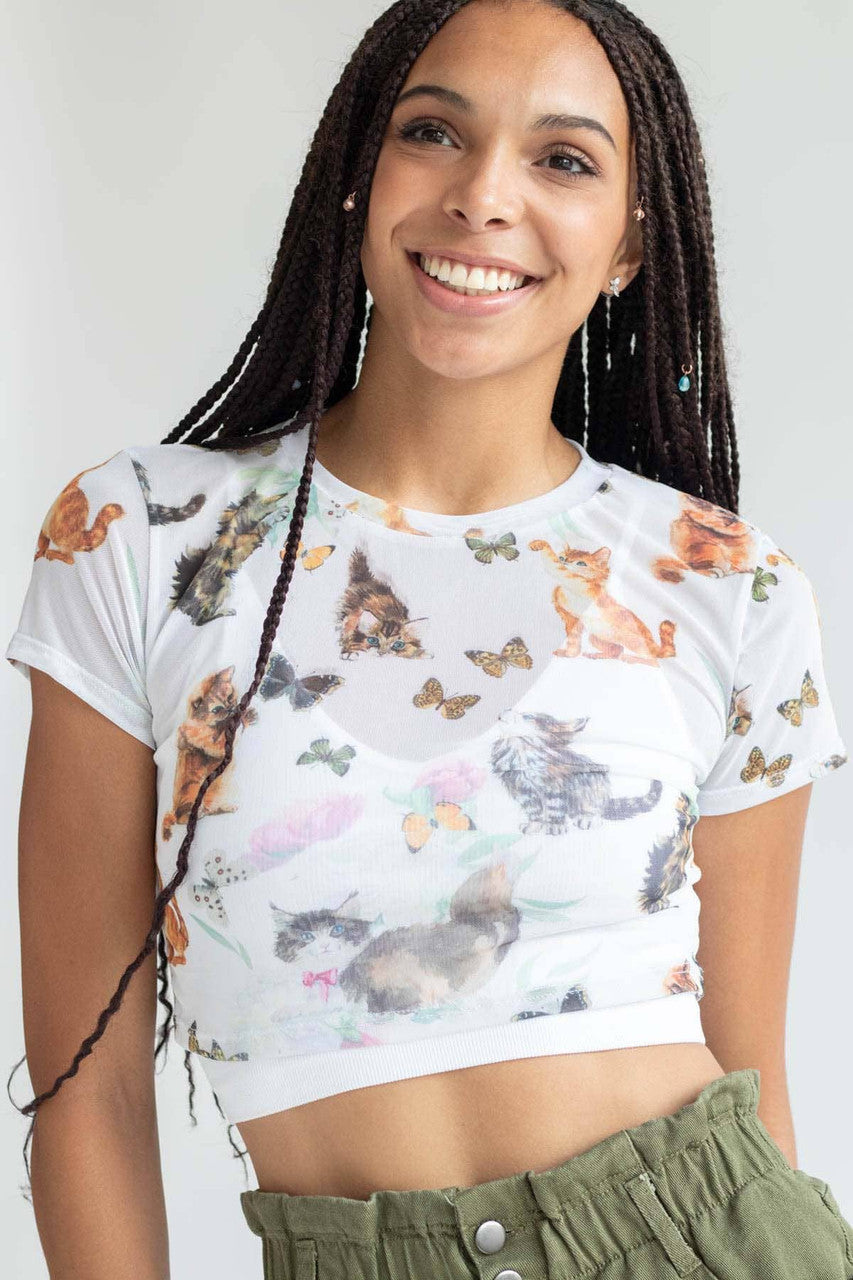 Kittens & Butterflies Mesh Tee