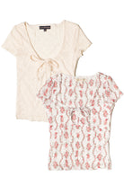 Cinched Tie Front Lace Tee