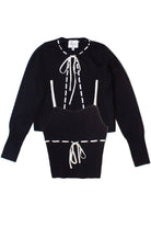 Running Stitch Tie Front Knit Cardigan