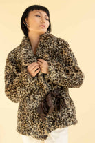 Leopard Tie Front Faux Fur Coat