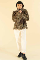 Leopard Tie Front Faux Fur Coat
