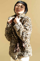 Leopard Tie Front Faux Fur Coat