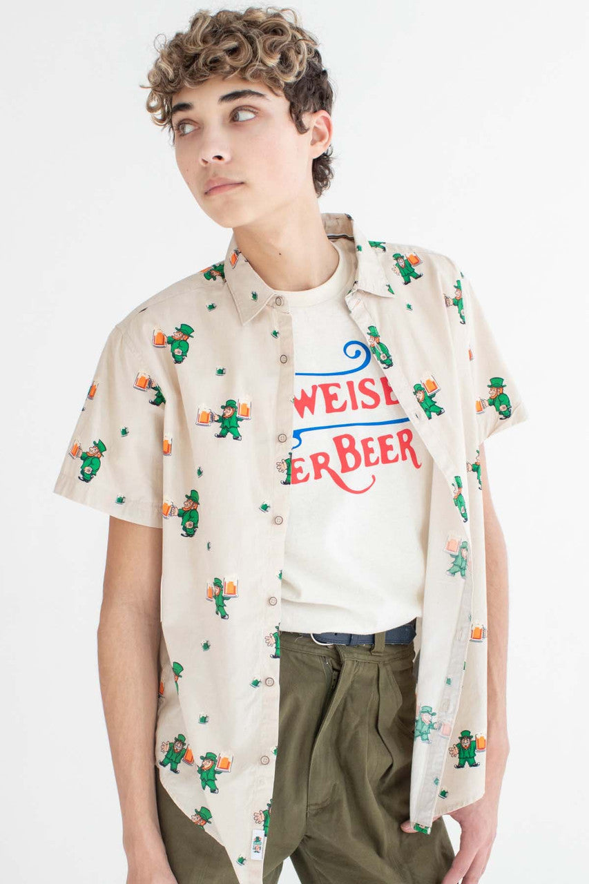 Leprechaun & A Pint Woven Button Up Shirt