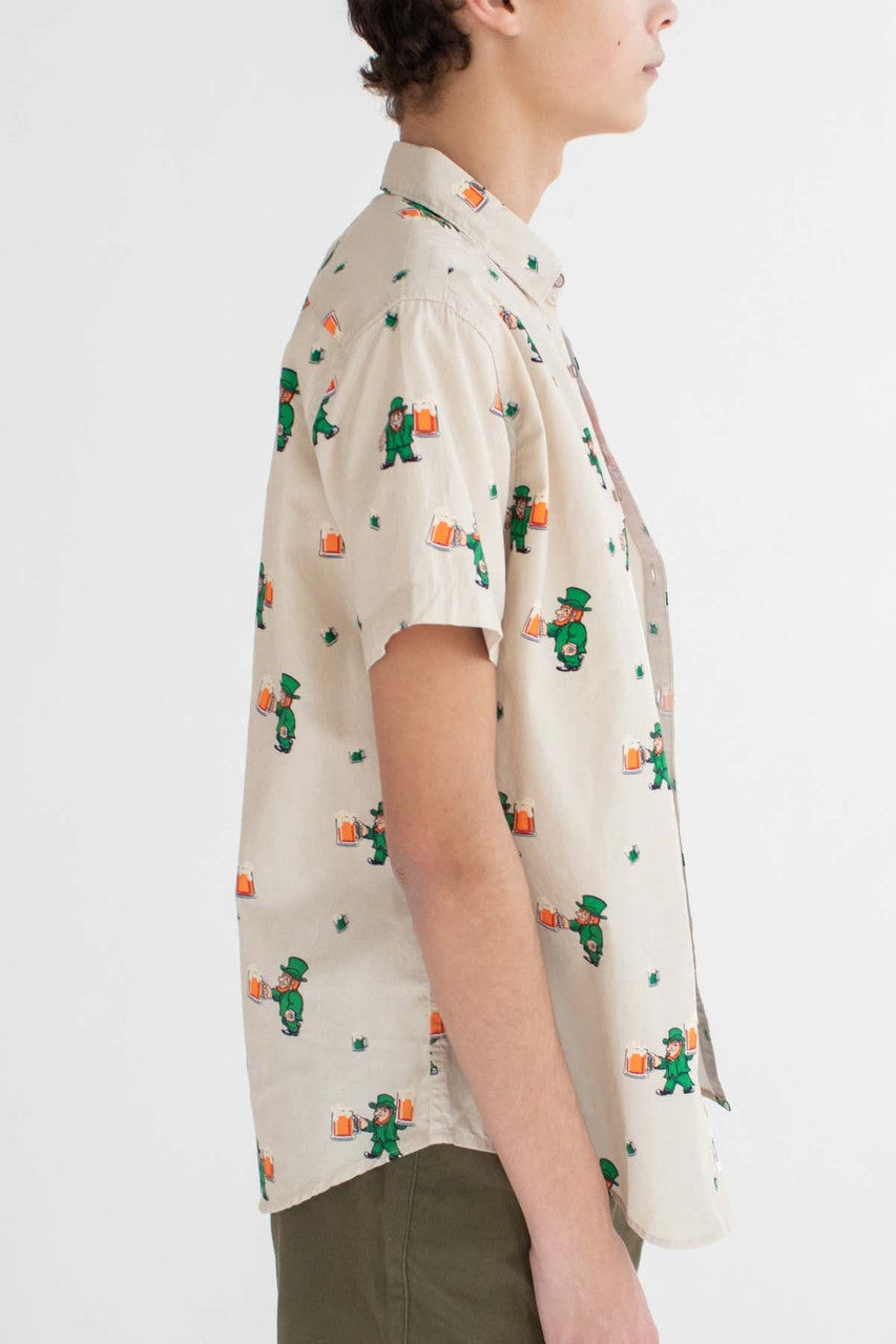 Leprechaun & A Pint Woven Button Up Shirt