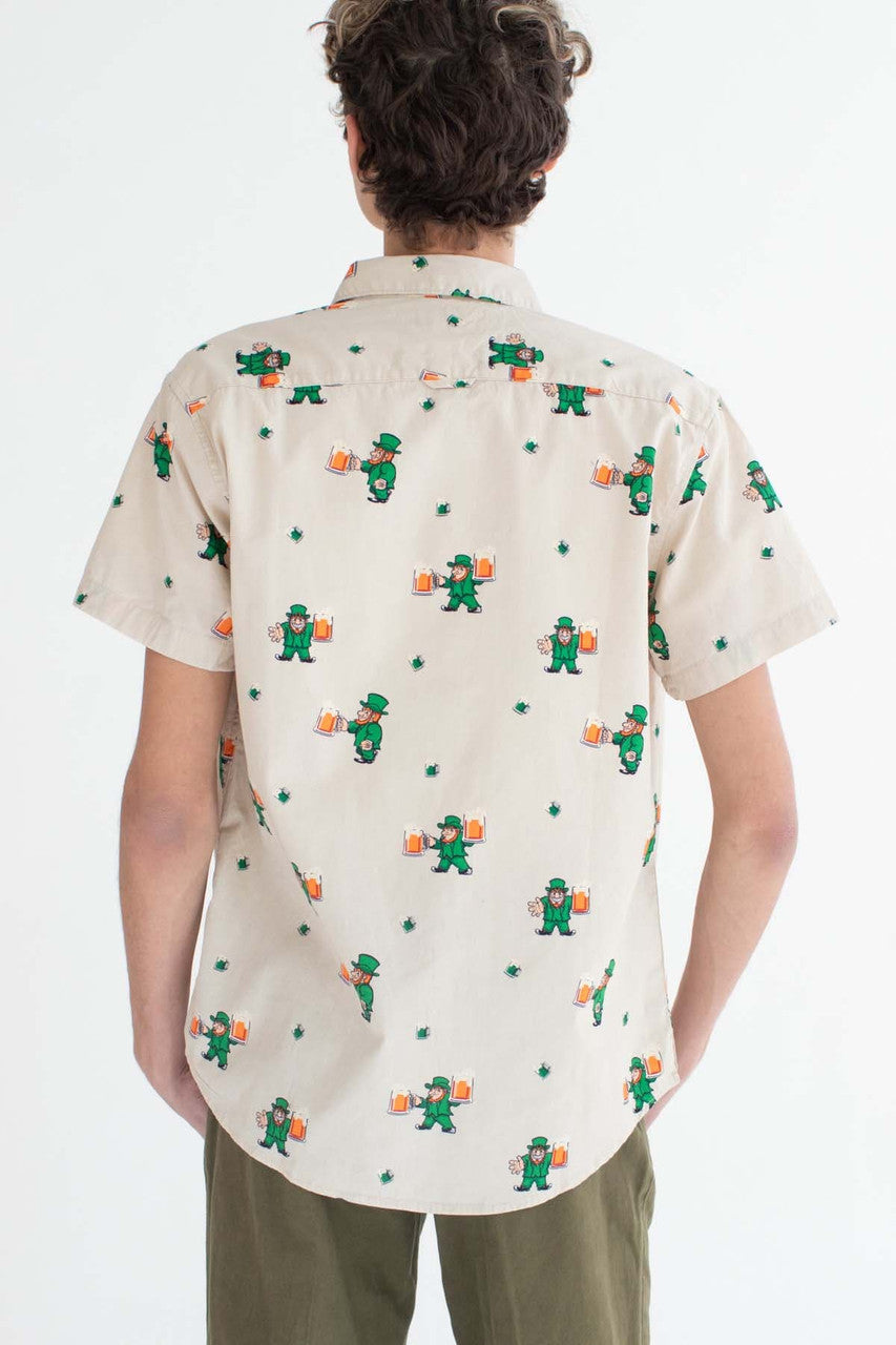 Leprechaun & A Pint Woven Button Up Shirt