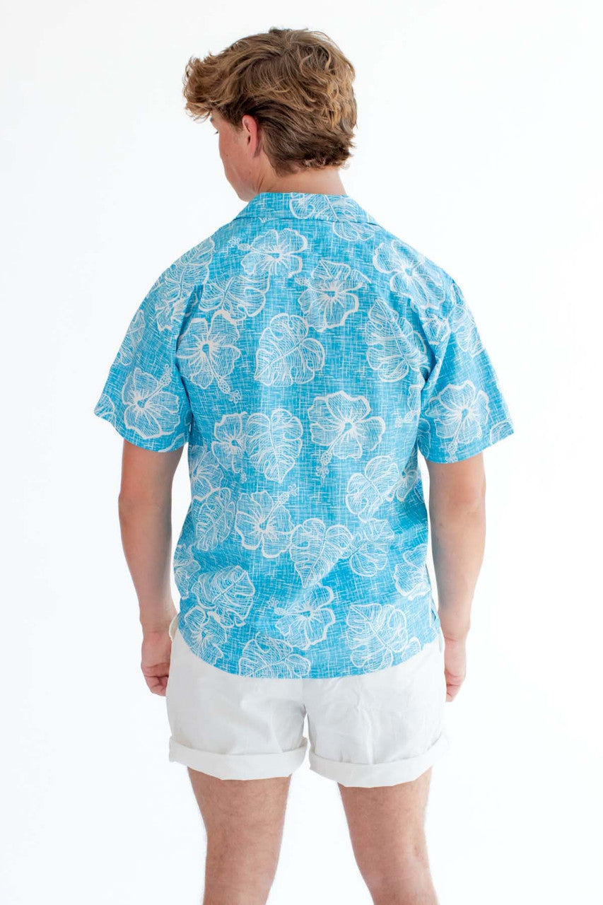 Light Blue Sketched Floral Hawaiian Shirt