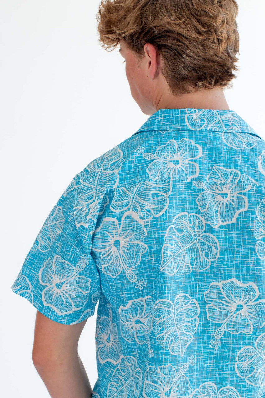 Light Blue Sketched Floral Hawaiian Shirt