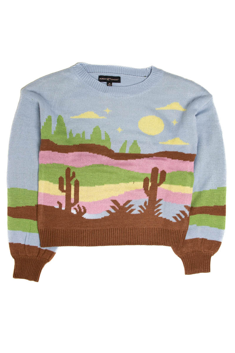 Light Blue Western Landscape Sweater