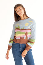 Light Blue Western Landscape Sweater