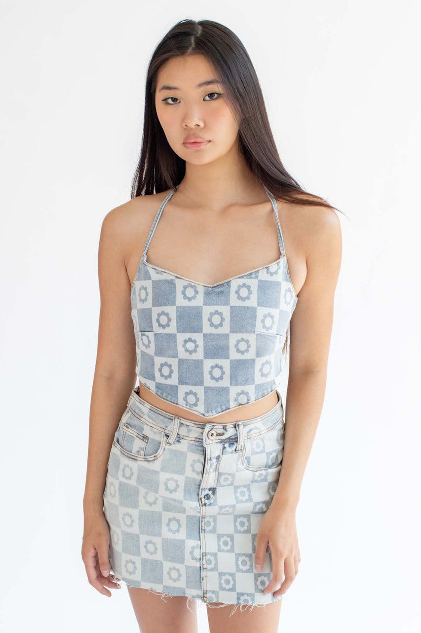 Light Daisy Denim Halter Top