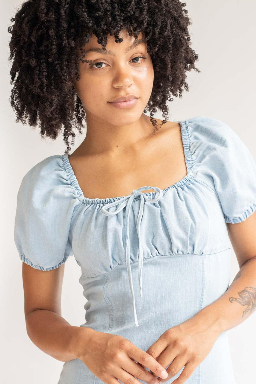 Light Denim Milkmaid Dress
