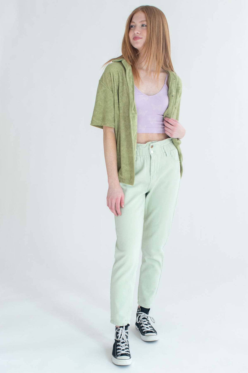 Light Sage Paper Bag Waist Jeans