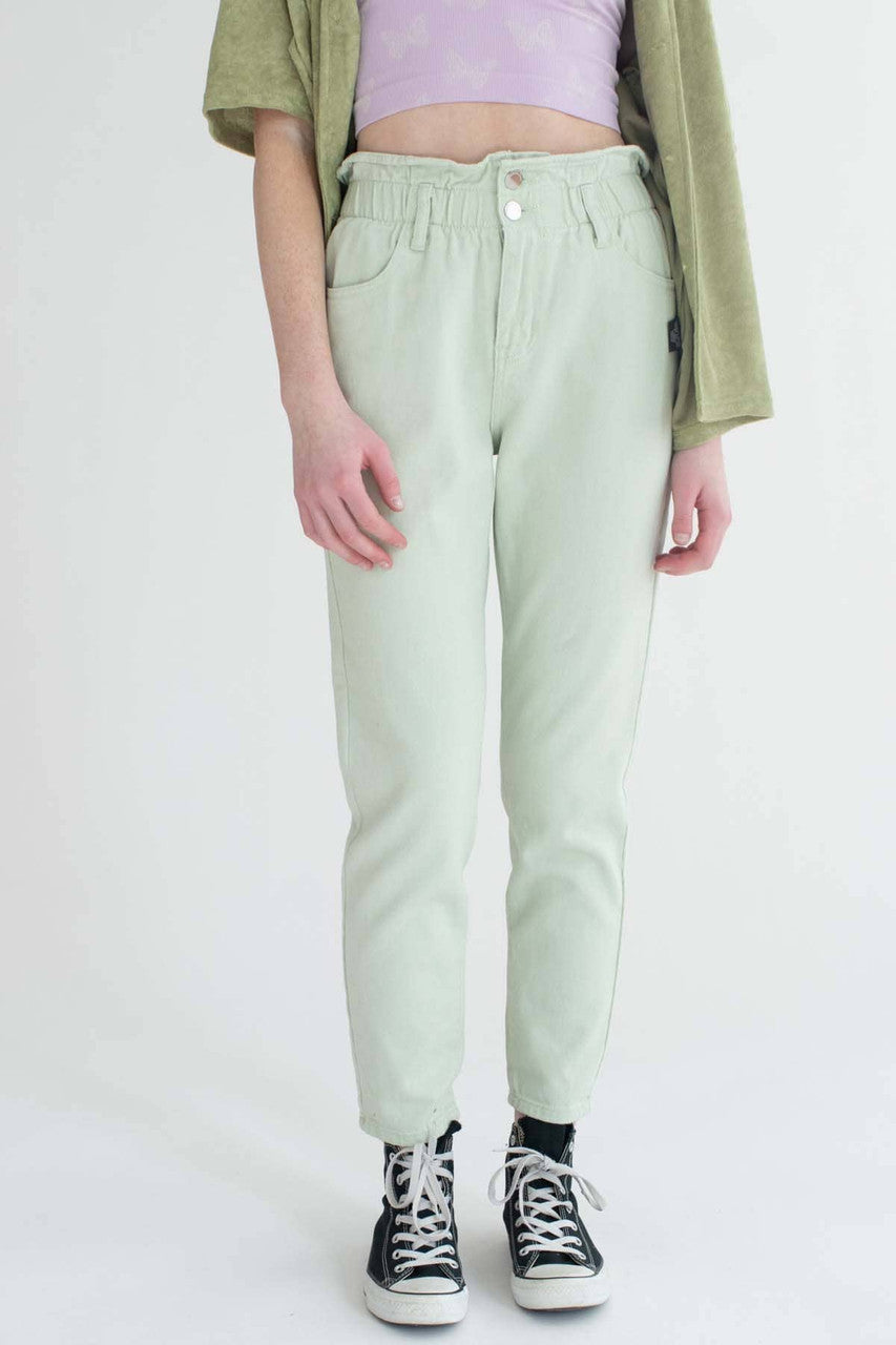 Light Sage Paper Bag Waist Jeans