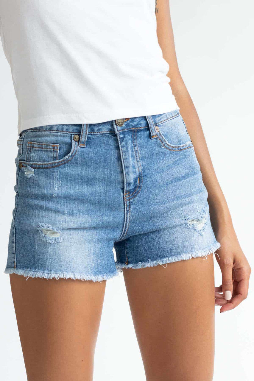 Light Wash Classic Cut Off Denim Shorts
