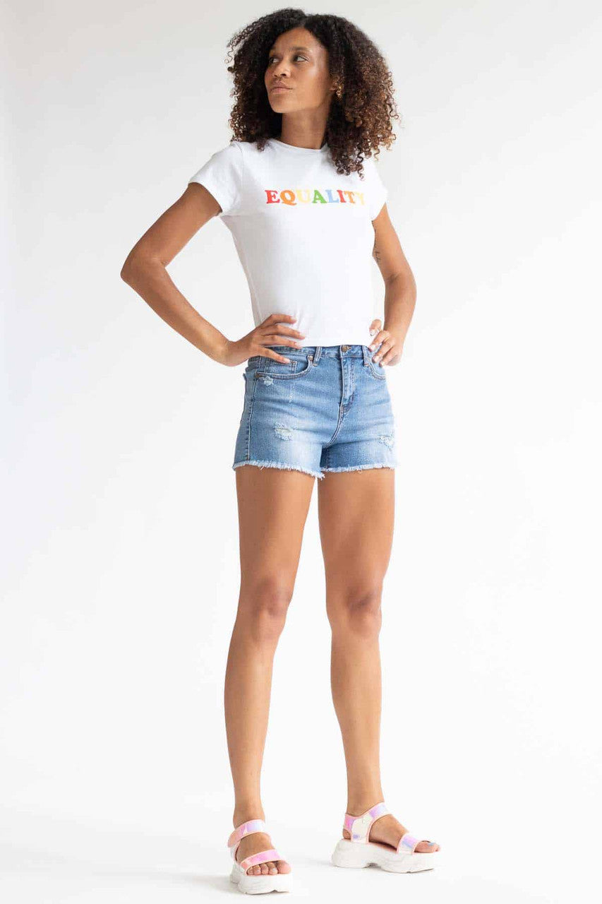 Light Wash Classic Cut Off Denim Shorts