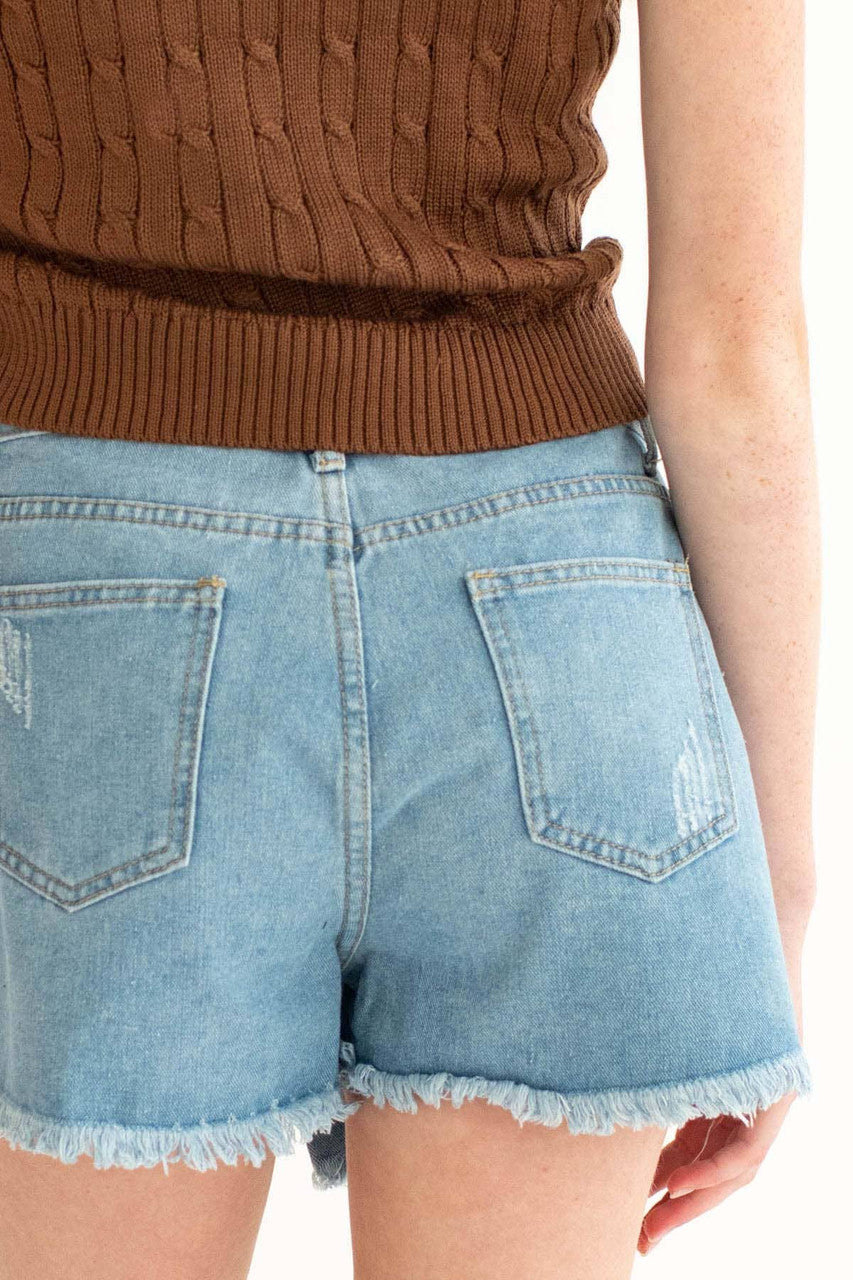 Light Wash Distressed Denim Skort