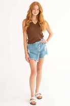 Light Wash Distressed Denim Skort