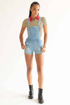 Light Wash Cuffed Distressed Denim Overall Shorts