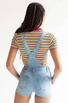 Light Wash Cuffed Distressed Denim Overall Shorts