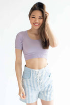 Lilac Ribbed Seamless Scoop Neck Crop Tee