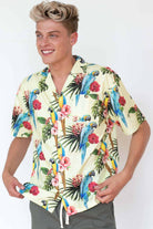 Lime Hibiscus Parrot Hawaiian Shirt