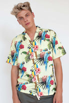 Lime Hibiscus Parrot Hawaiian Shirt