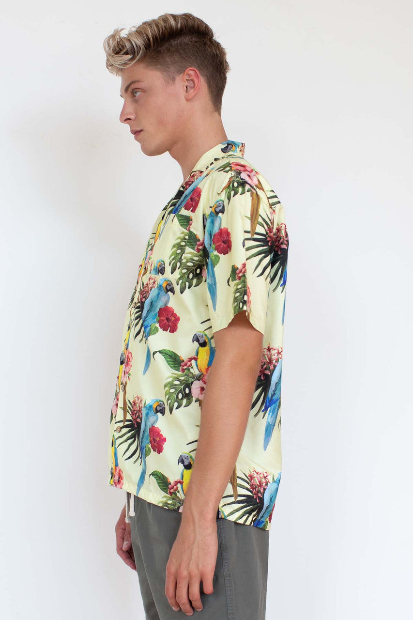 Lime Hibiscus Parrot Hawaiian Shirt