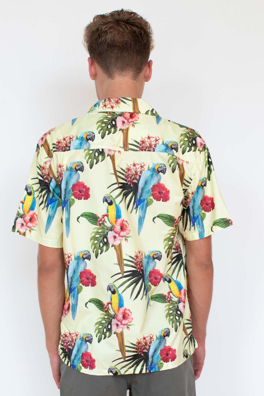 Lime Hibiscus Parrot Hawaiian Shirt