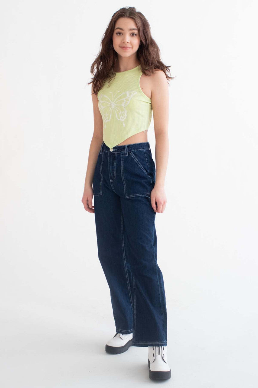 Lime Butterfly Backless Cropped Tank