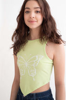 Lime Butterfly Backless Cropped Tank