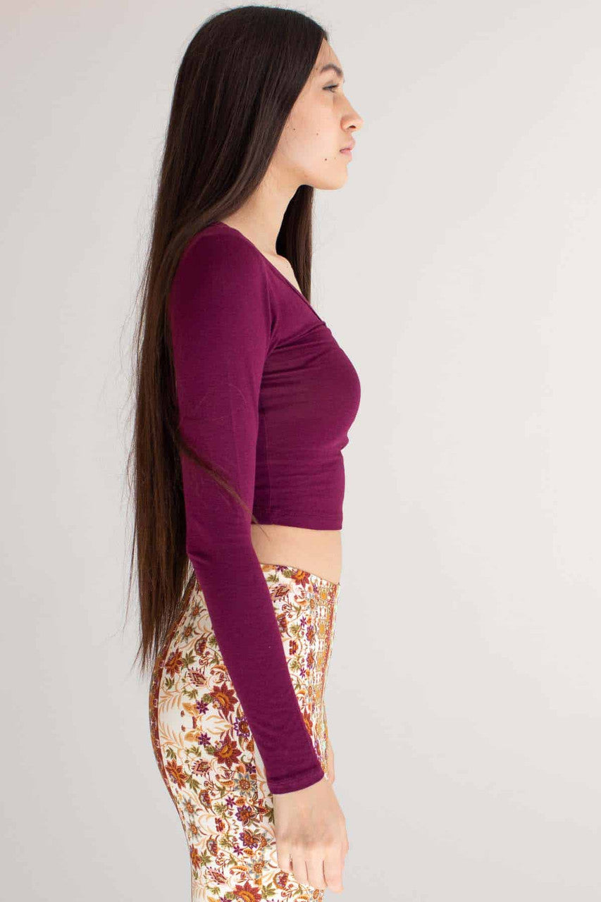Long Sleeve V-Neck Crop Top