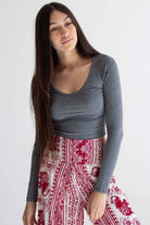 Long Sleeve V-Neck Crop Top