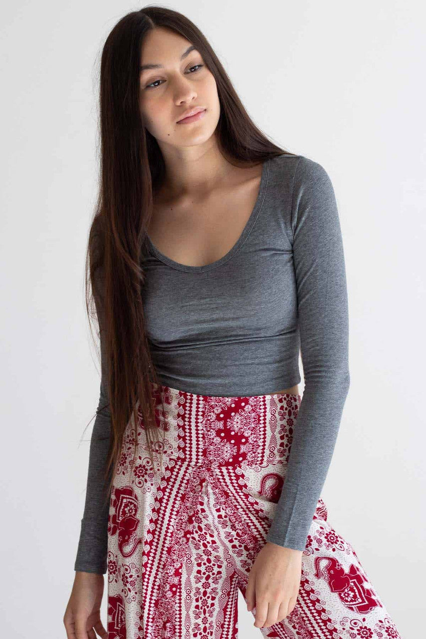 Long Sleeve V-Neck Crop Top