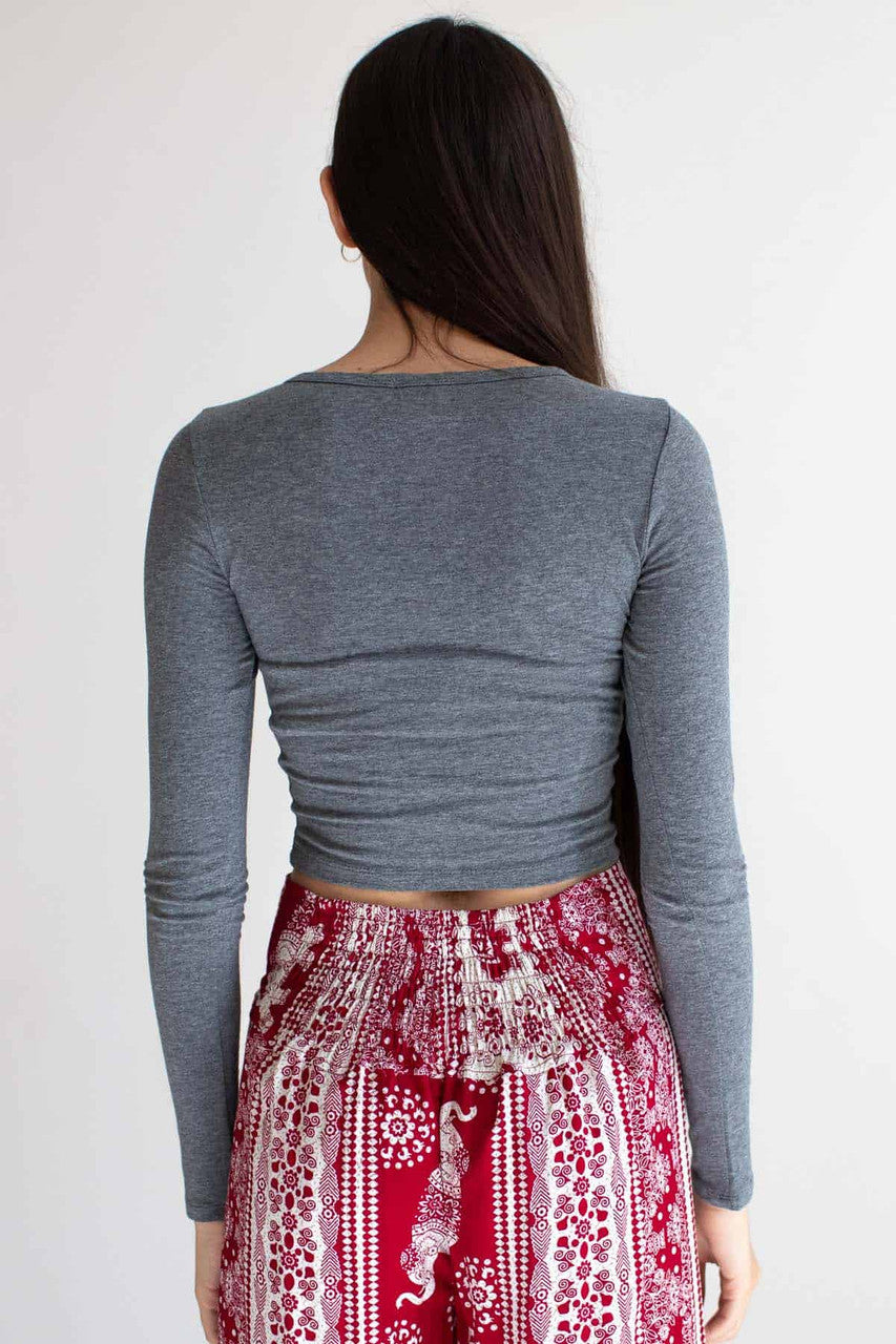 Long Sleeve V-Neck Crop Top