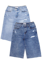 Distressed Long Jorts Light Blue and Dark Blue