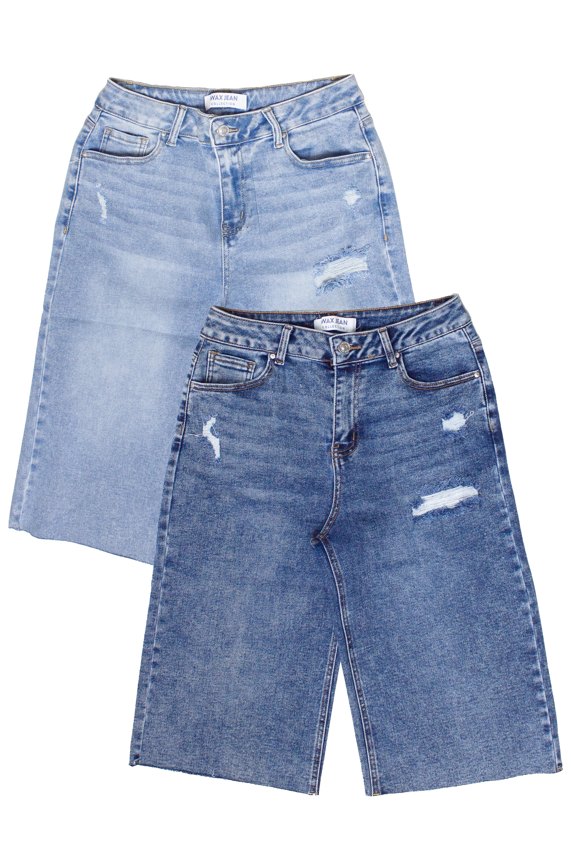 Distressed Long Jorts Light Blue and Dark Blue