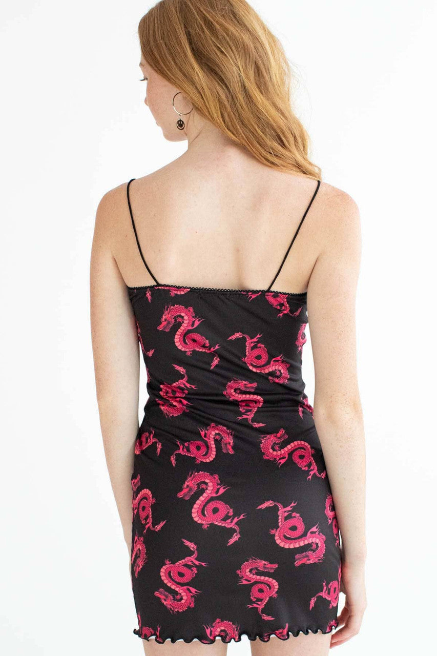 Magenta Dragon Milkmaid Mini Dress